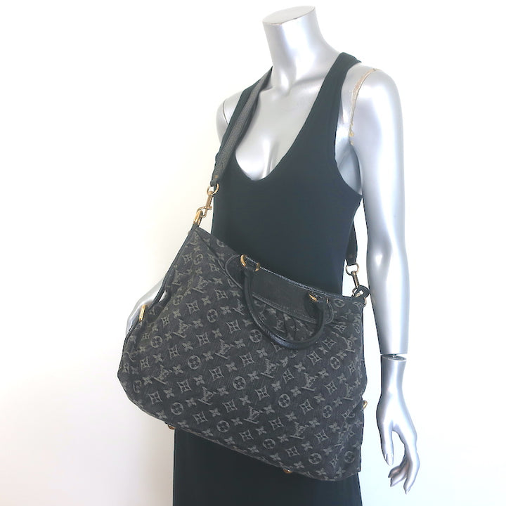 Louis Vuitton Neo Cabby GM Bag Black Leather-Trim Monogram Denim