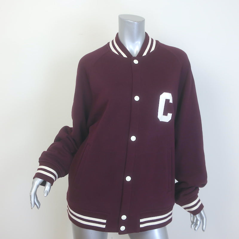 Celine Teddy Varsity Jacket Burgundy Cotton Size Medium Unisex
