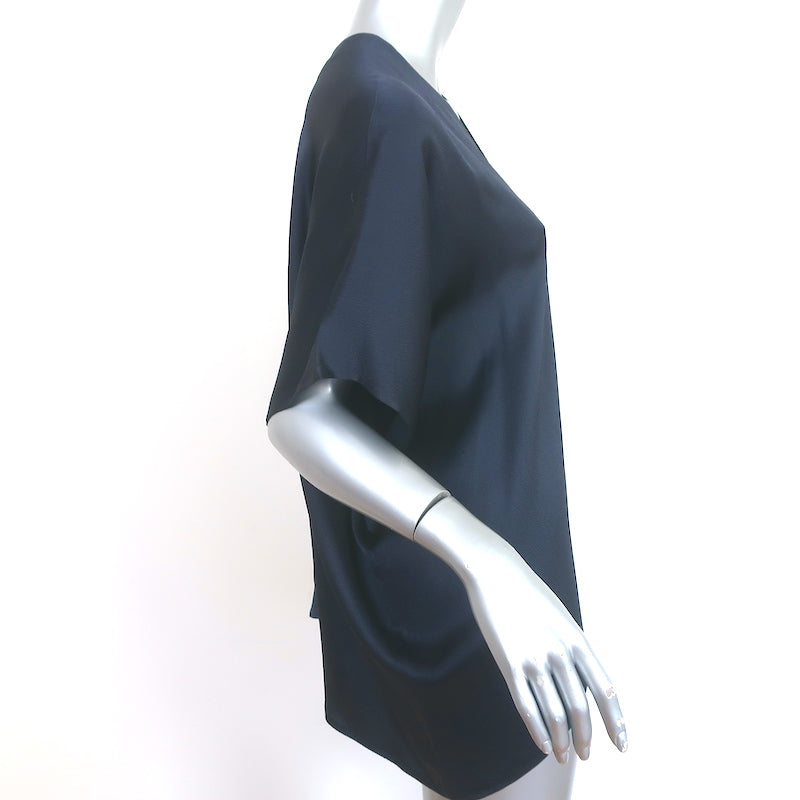 Nili Lotan Blouse Navy Hammered Silk Satin Size Extra Small Short Sleeve Top