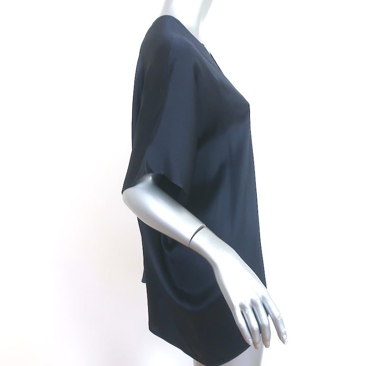 Nili Lotan Blouse Navy Hammered Silk Satin Size Extra Small Short Sleeve Top