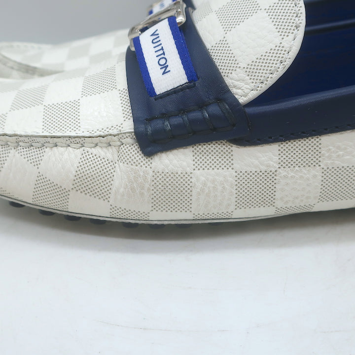 Louis Vuitton Hockenheim Moccasins White Damier Canvas Size 7.5 Driving Loafers