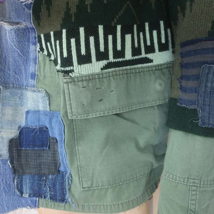 Greg Lauren x Alanui Cashmere &amp; Denim Patchwork Field Jacket Size Extra Small