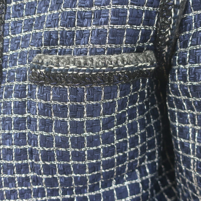 Chanel 17A Cosmopolite Fantasy Tweed Coat Navy/Silver Cotton-Blend Size 54 NEW