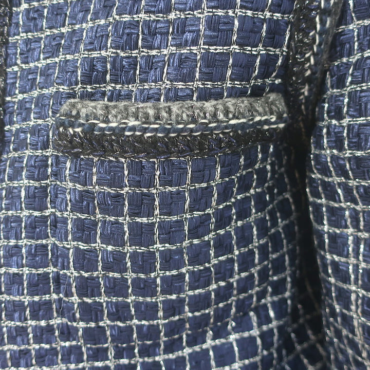 Chanel 17A Cosmopolite Fantasy Tweed Coat Navy/Silver Cotton-Blend Size 54 NEW