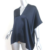 Nili Lotan Blouse Navy Hammered Silk Satin Size Extra Small Short Sleeve Top