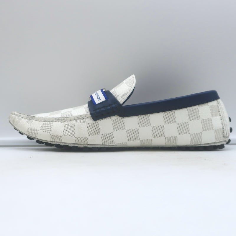 Louis Vuitton Hockenheim Moccasins White Damier Canvas Size 7.5 Driving Loafers