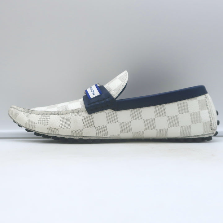 Louis Vuitton Hockenheim Moccasins White Damier Canvas Size 7.5 Driving Loafers