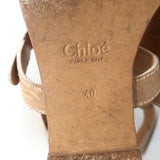 Chloe Gladiator Sandals Beige Grained Leather Size 40 Flat T-Strap Thong