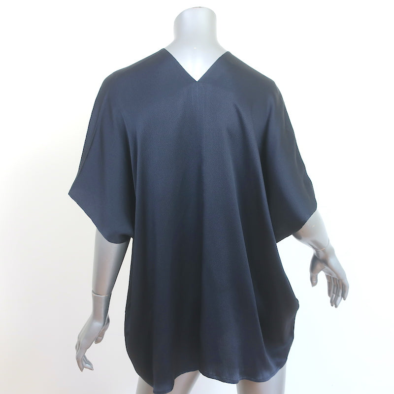 Nili Lotan Blouse Navy Hammered Silk Satin Size Extra Small Short Sleeve Top