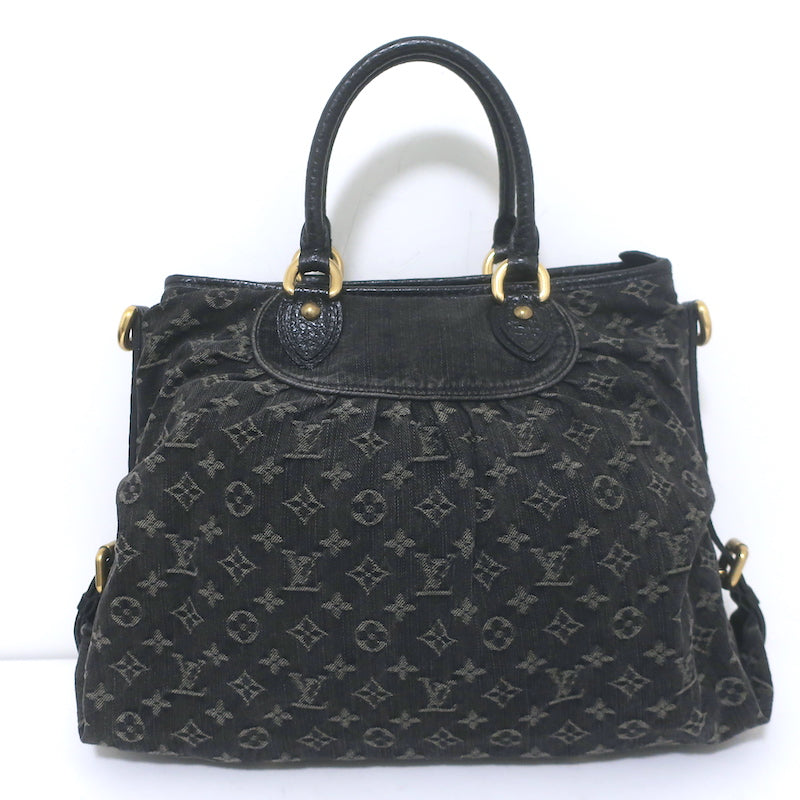 Louis Vuitton Neo Cabby GM Bag Black Leather-Trim Monogram Denim
