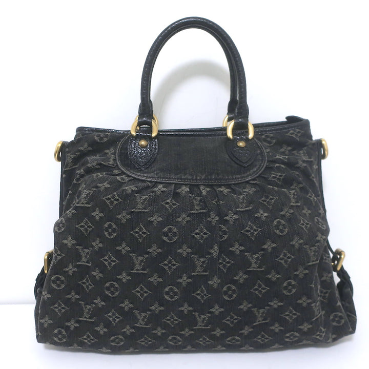 Louis Vuitton Neo Cabby GM Bag Black Leather-Trim Monogram Denim