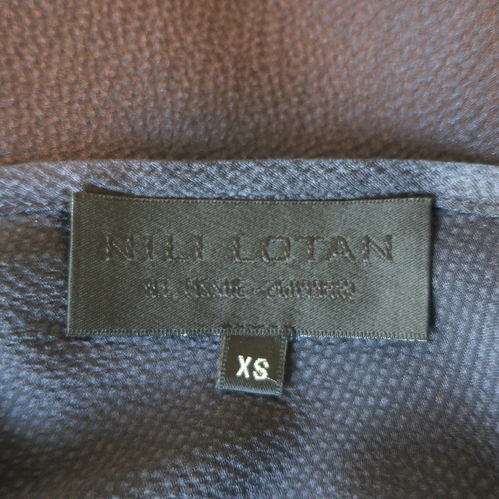 Nili Lotan Blouse Navy Hammered Silk Satin Size Extra Small Short Sleeve Top