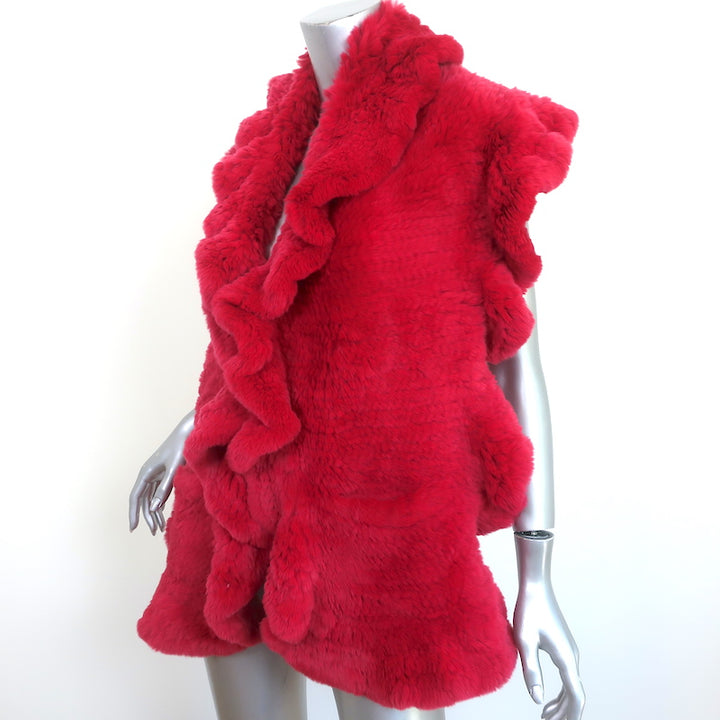Brioni Ruffled Rabbit Fur Shawl Red