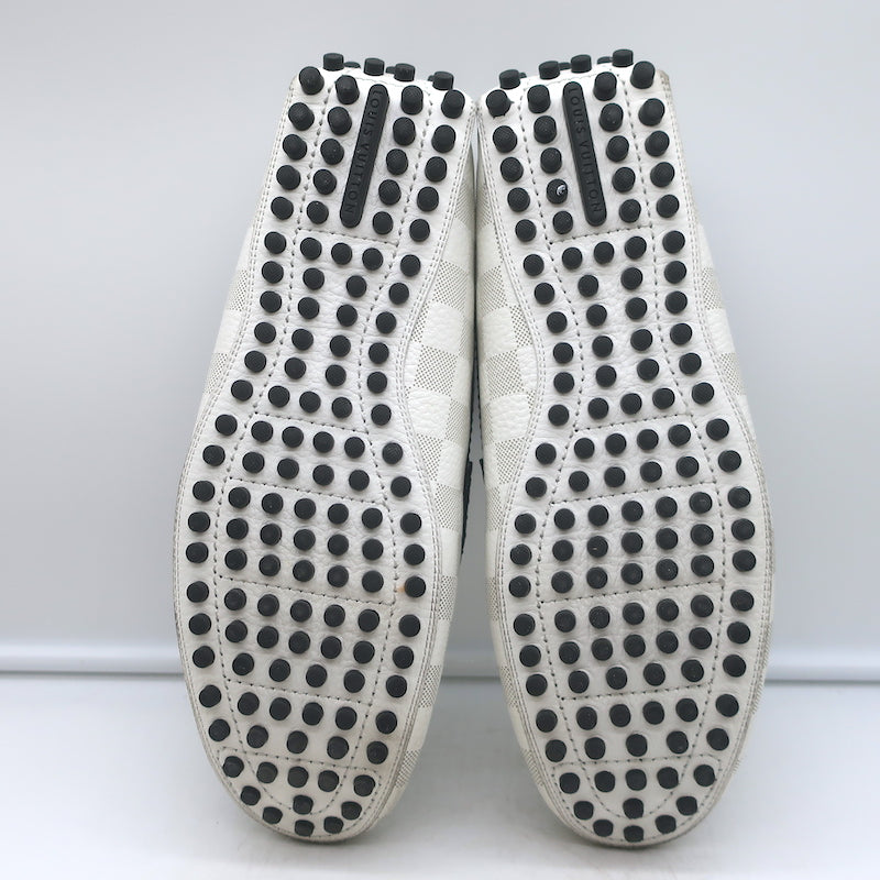 Louis Vuitton Hockenheim Moccasins White Damier Canvas Size 7.5 Driving Loafers