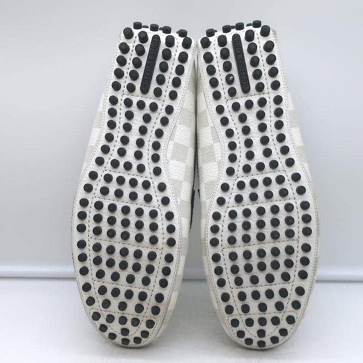 Louis Vuitton Hockenheim Moccasins White Damier Canvas Size 7.5 Driving Loafers
