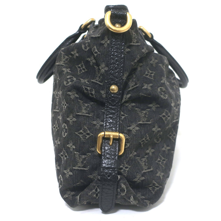 Louis Vuitton Neo Cabby GM Bag Black Leather-Trim Monogram Denim