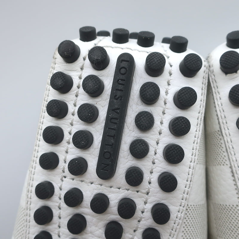 Louis Vuitton Hockenheim Moccasins White Damier Canvas Size 7.5 Driving Loafers