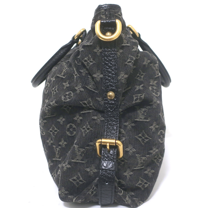 Louis Vuitton Neo Cabby GM Bag Black Leather-Trim Monogram Denim