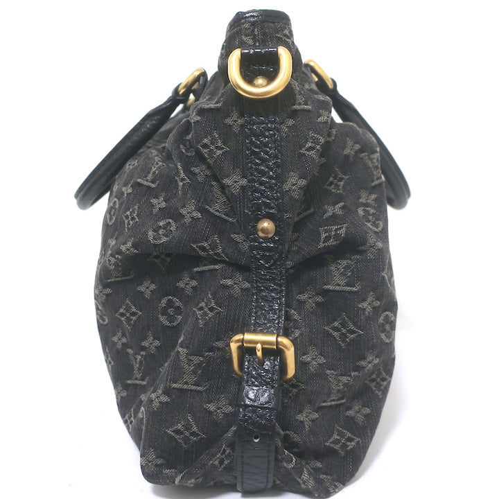 Louis Vuitton Neo Cabby GM Bag Black Leather-Trim Monogram Denim