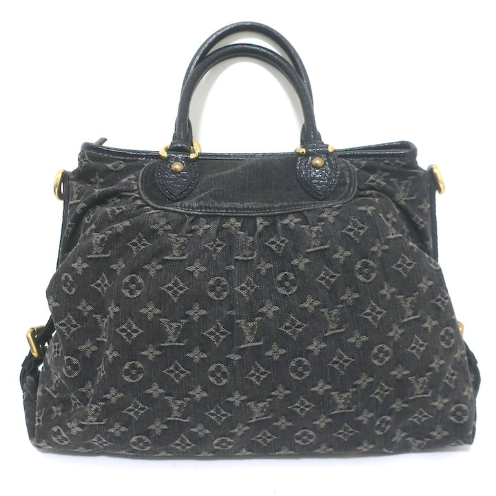 Louis Vuitton Neo Cabby GM Bag Black Leather-Trim Monogram Denim