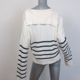 Matthew Bruch Striped Sailor Pullover Sweater Cream/Navy Cotton-Blend Size 3