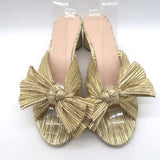 Loeffler Randall Emilia Knot Slide Sandals Gold Pleated Lame Size 8