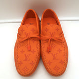 Louis Vuitton LV Driver Moccasins Orange Monogram Grained Leather Size 7.5