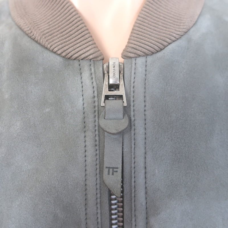 Tom Ford Suede Bomber Jacket Taupe Gray Size 54