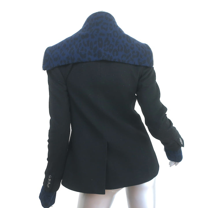 Veronica Beard Leopard Dickey Jacket Black Stretch Wool Size 0 Two Button Blazer