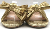 Loeffler Randall Emilia Knot Slide Sandals Gold Pleated Lame Size 8