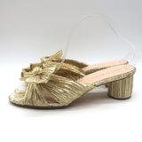 Loeffler Randall Emilia Knot Slide Sandals Gold Pleated Lame Size 8