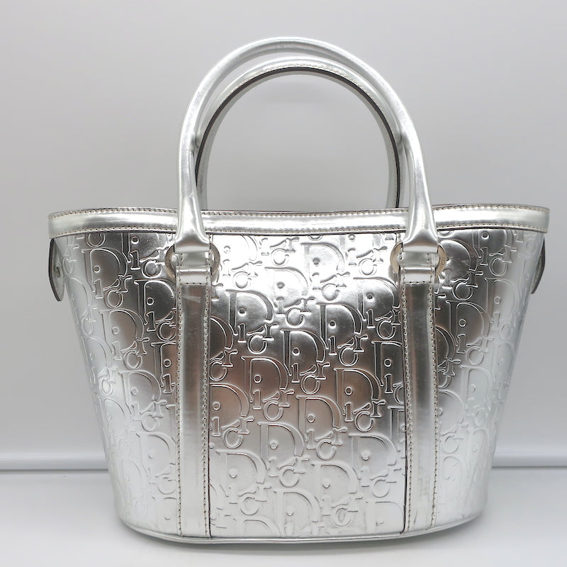 Christian Dior Metallic Oblique Tote Silver Leather Small Bag
