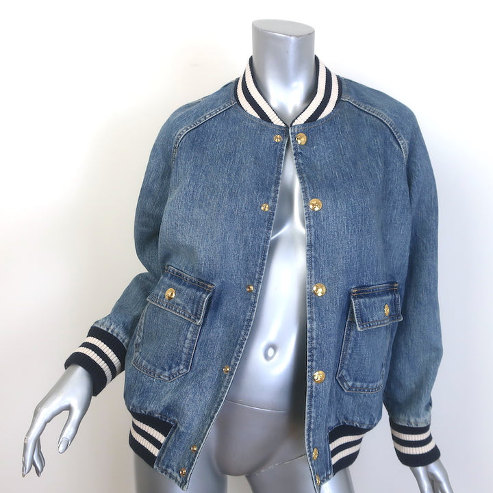Celine Teddy Denim Bomber Jacket Blue Cotton Size Medium