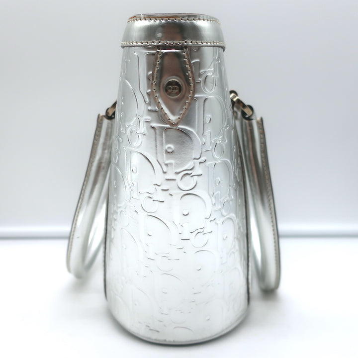 Christian Dior Metallic Oblique Tote Silver Leather Small Bag