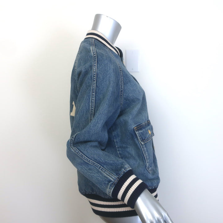 Celine Teddy Denim Bomber Jacket Blue Cotton Size Medium