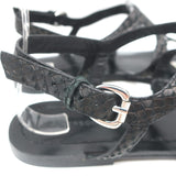Sigerson Morrison Flat Gladiator Sandals Black Snake-Embossed Leather Size 9