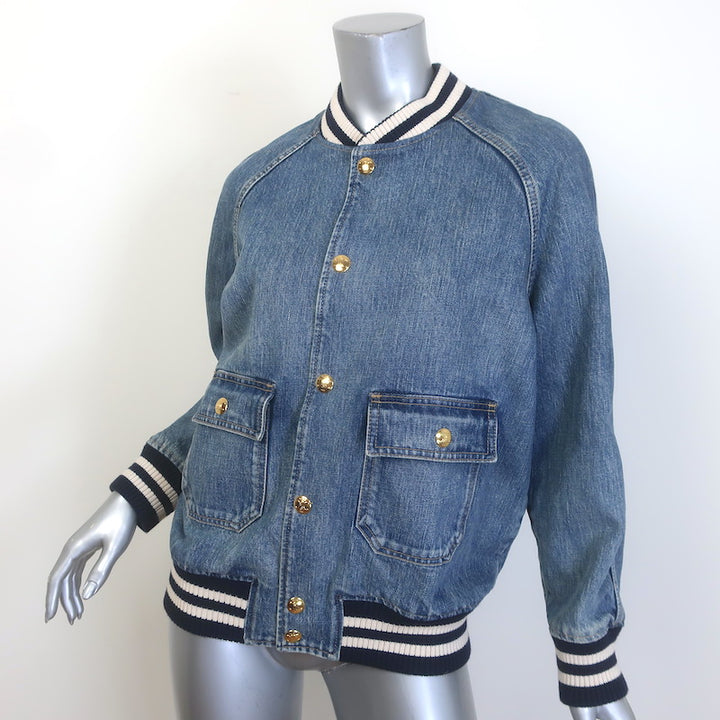 Celine Teddy Denim Bomber Jacket Blue Cotton Size Medium