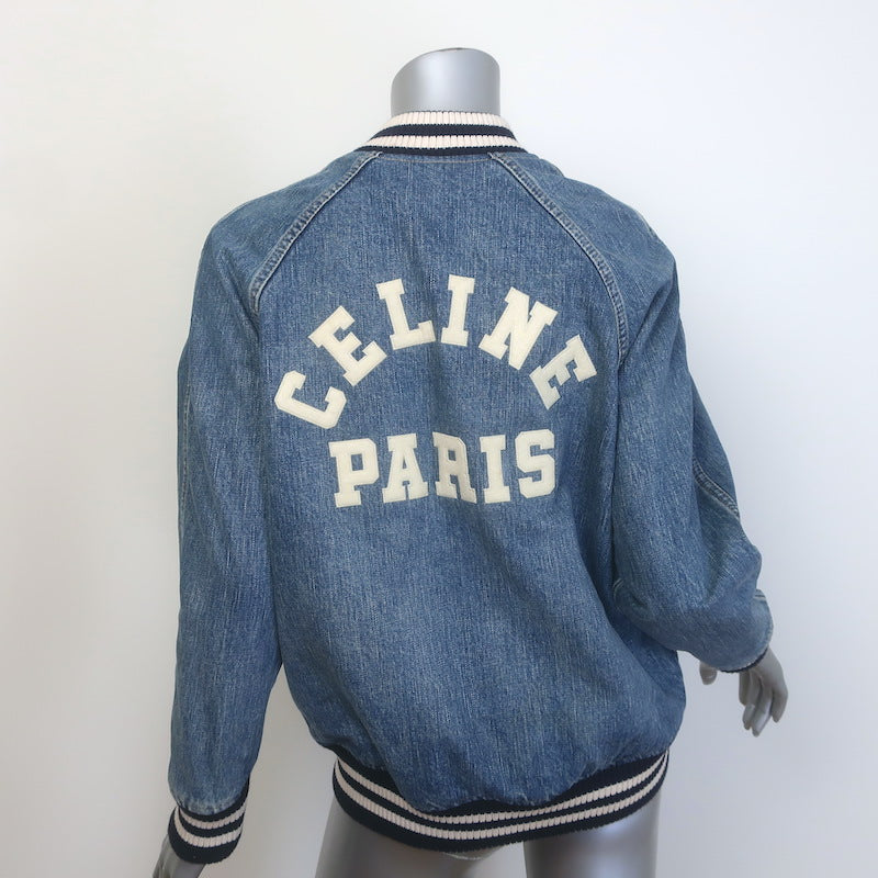 Celine Teddy Denim Bomber Jacket Blue Cotton Size Medium