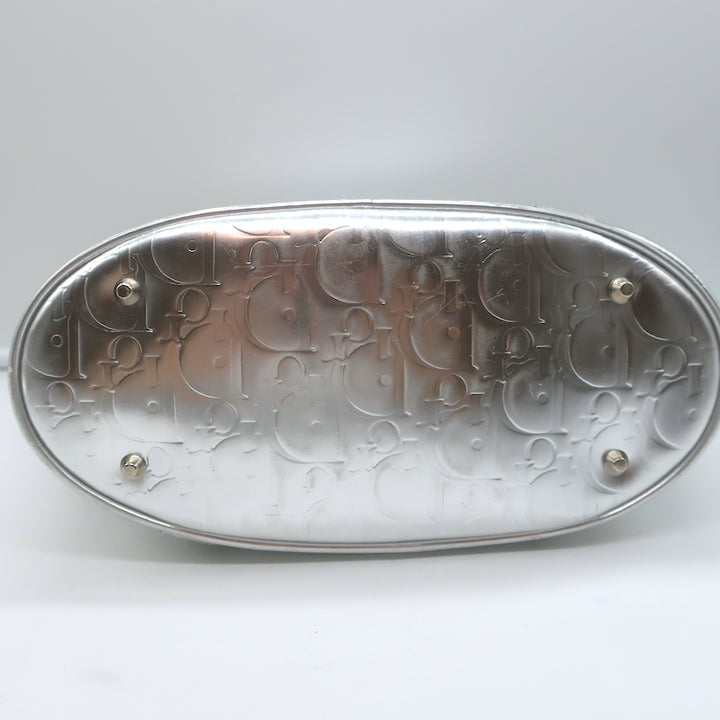 Christian Dior Metallic Oblique Tote Silver Leather Small Bag