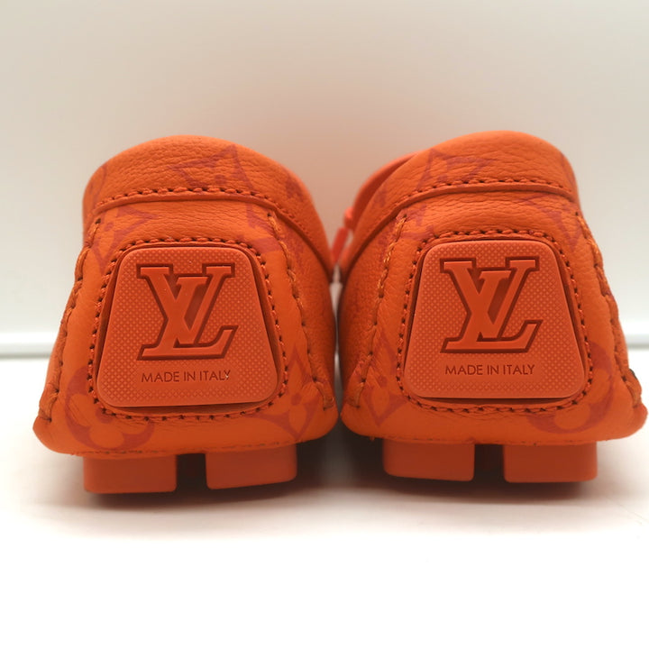 Louis Vuitton LV Driver Moccasins Orange Monogram Grained Leather Size 7.5
