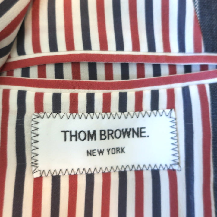 Thom Browne Floral Applique Striped Blazer Gray Size 42 Two Button Jacket