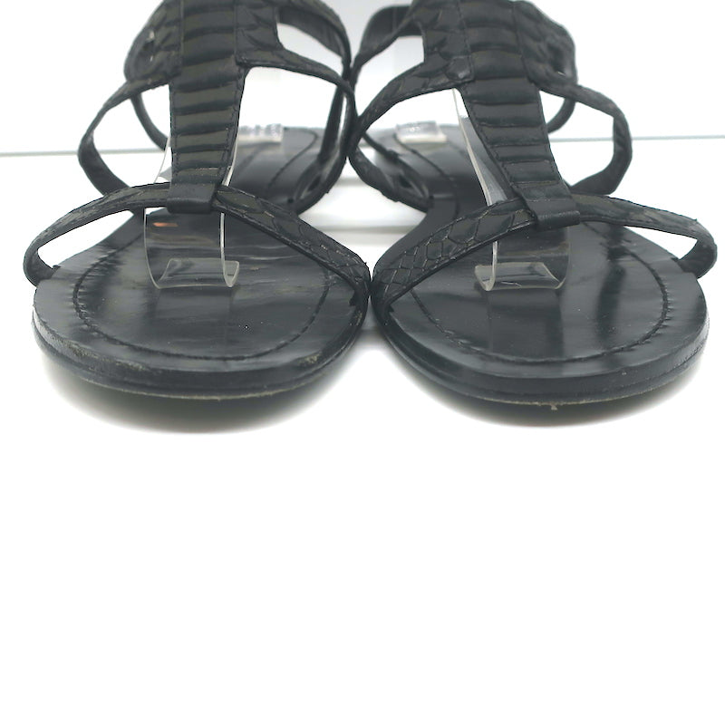 Sigerson Morrison Flat Gladiator Sandals Black Snake-Embossed Leather Size 9