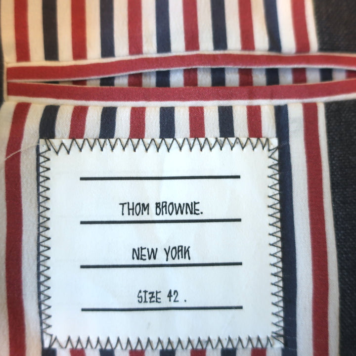 Thom Browne Floral Applique Striped Blazer Gray Size 42 Two Button Jacket