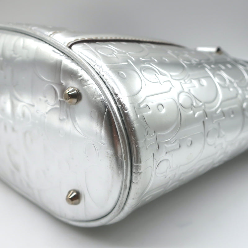 Christian Dior Metallic Oblique Tote Silver Leather Small Bag