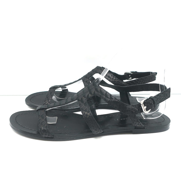 Sigerson Morrison Flat Gladiator Sandals Black Snake-Embossed Leather Size 9