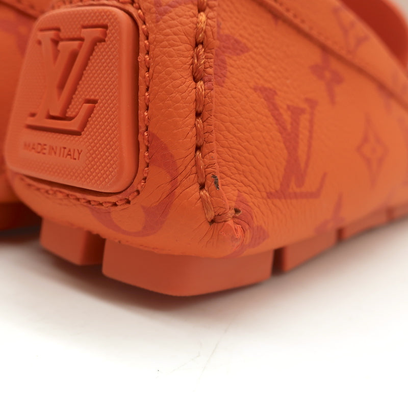 Louis Vuitton LV Driver Moccasins Orange Monogram Grained Leather Size 7.5