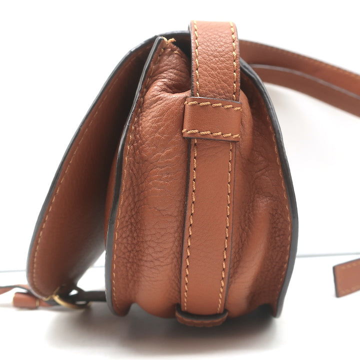 Chloe Marcie Mini Crossbody Saddle Bag Brown Grained Leather