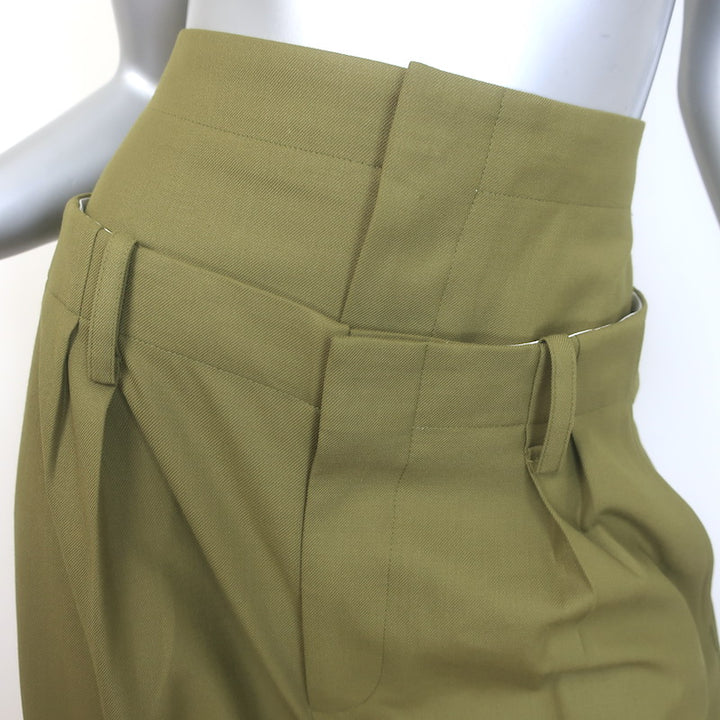 Victoria Beckham Double Waistband Trousers Olive Stretch Wool Size US 4