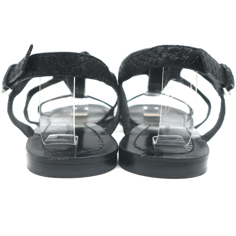 Sigerson Morrison Flat Gladiator Sandals Black Snake-Embossed Leather Size 9
