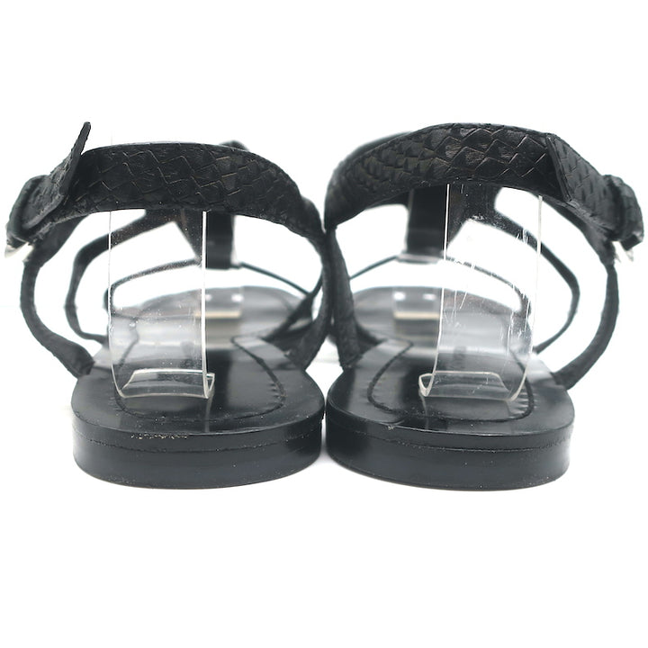 Sigerson Morrison Flat Gladiator Sandals Black Snake-Embossed Leather Size 9